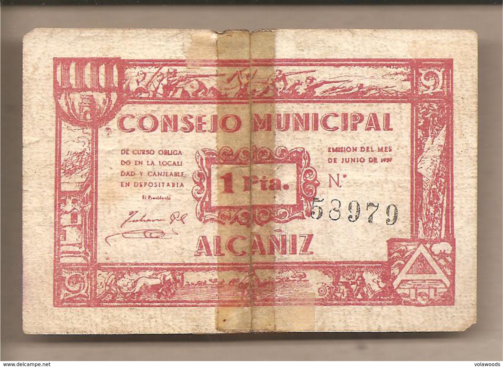 Alcaniz - Banconota Circolata Da 1 Peseta - 1937 - Guerra Civile Spagnola - Other & Unclassified