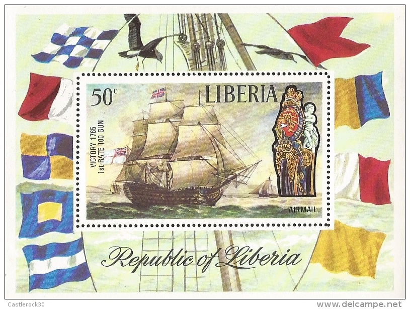 B)1972 LIBERIA, FLAGS, BOAT, SEA, LORD NELSON´S  FLAGSHIP VICTORY, AND HER FIGUREHEAD,  VICTORY 1765, SC C194 A222, MNH - Liberia