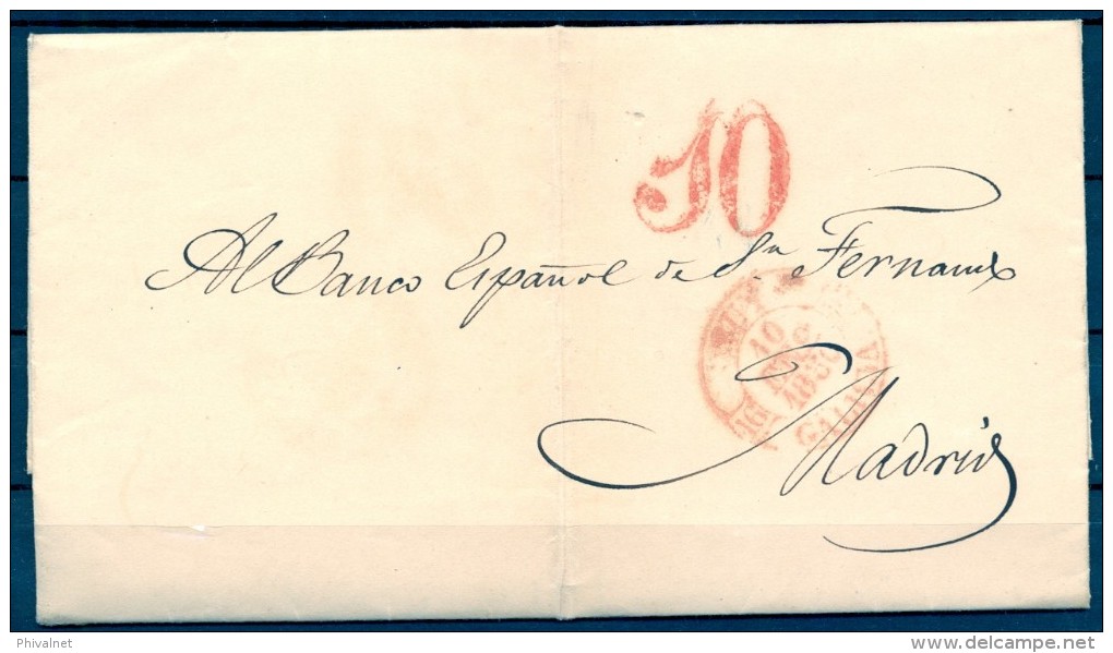 1850 , PONTEVEDRA , CARTA CIRCULADA ENTRE TUY Y MADRID , PORTEO , BAEZA EN ROJO , LLEGADA - ...-1850 Prephilately