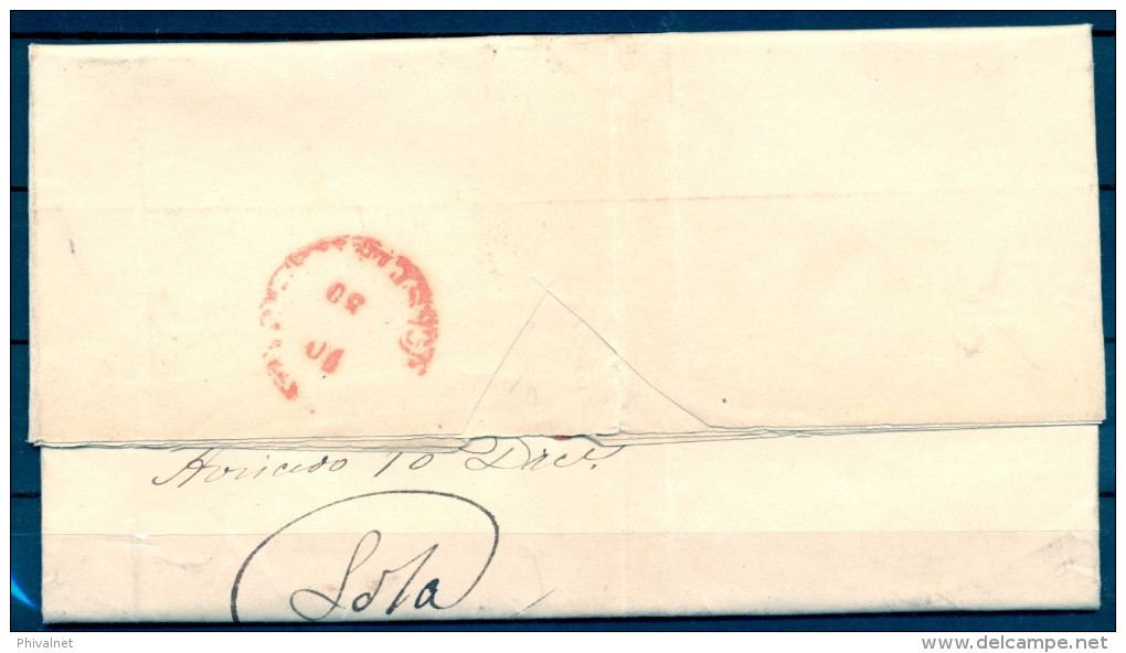 1850 , PONTEVEDRA , CARTA CIRCULADA ENTRE TUY Y MADRID , PORTEO " 15 "  , BAEZA EN ROJO , LLEGADA - ...-1850 Prephilately