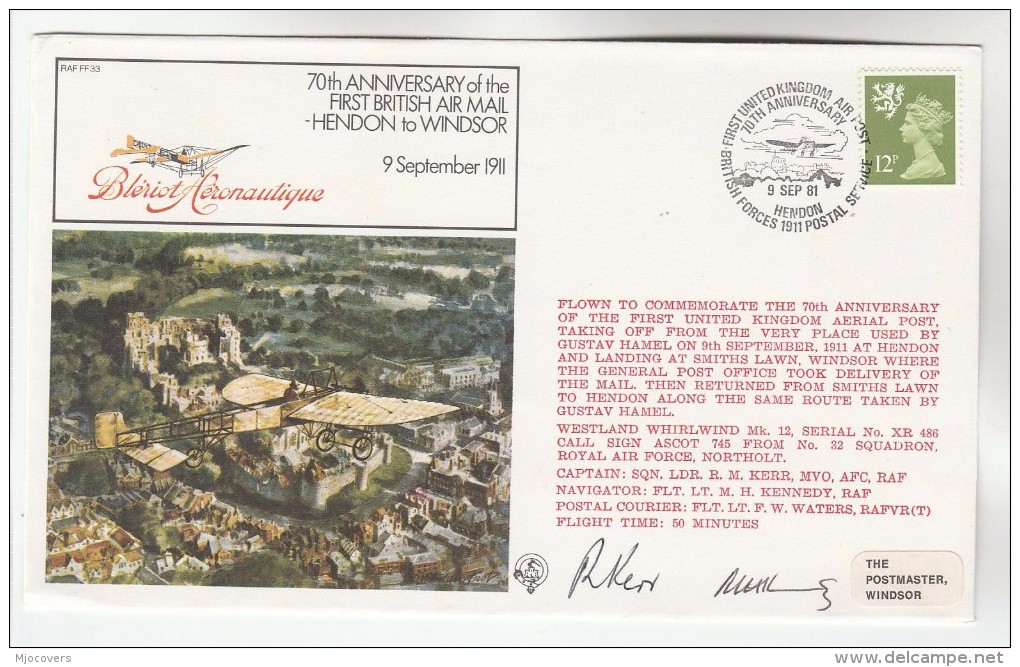 1981 HENDON  GB SIGNED FLIGHT DOVER Flown WESTLAND WHIRLWIND HELICOPTER For ANNIV Of  AIR MAIL SERVICE Aviation Stanps - Helicopters