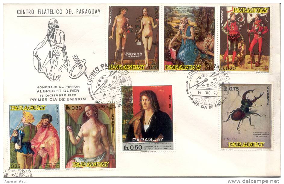 HOMENAJE AL PINTOR ALBRECHT DURER DURERO FDC DICIEMBRE DE 1970 PARAGUAY SERIE SOBRE TBE - Altri & Non Classificati