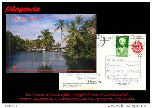 AMERICA. ESTADOS UNIDOS. ENTEROS POSTALES. TARJETA POSTAL CIRCULADA 1988. FORT LAUDERDALE-BOGOTÁ - Altri & Non Classificati