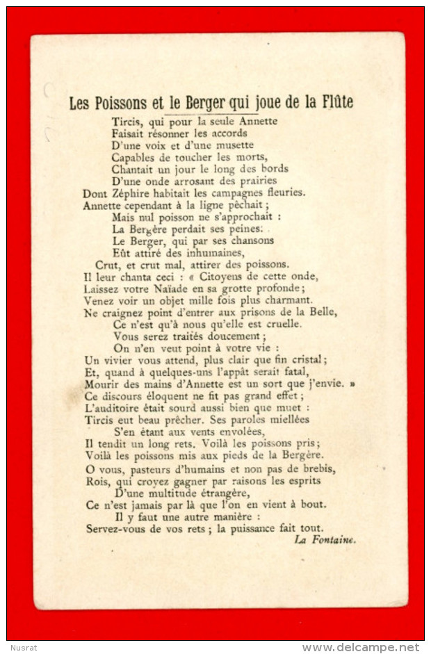 Chromo Sans Publicité Lith. Vieillemard, Fables La Fontaine, Les Poissons & Le Berger Qui Joue De La Flûte - Louit