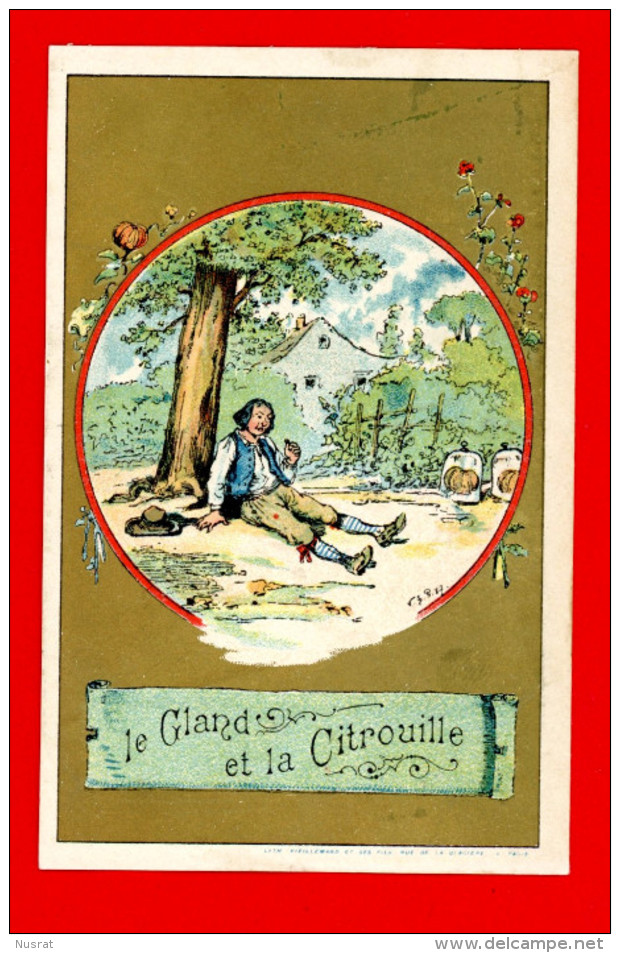 Chromo Sans Publicité Lith. Vieillemard, Fables La Fontaine, Le Gland & La Citrouille - Louit