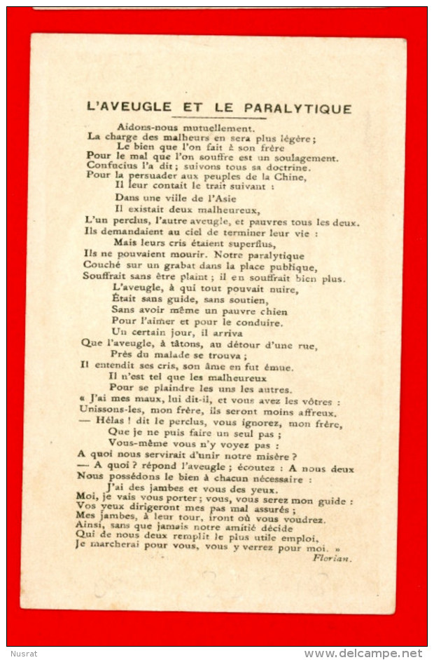 Chromo Sans Publicité Lith. Vieillemard, Fables La Fontaine, L'aveugle & Le Paralytique - Louit