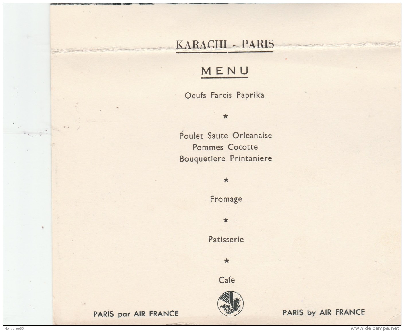 MENU AIR FRANCE KARACHI PARIS                                                 TDA138 - Menus