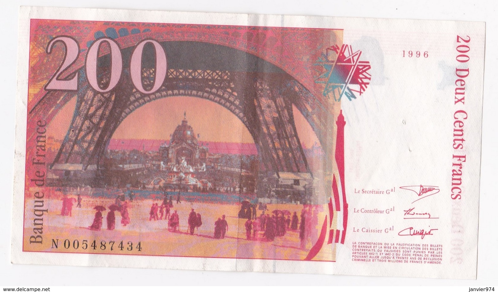 200 Francs Eiffel 1996 Série N 0054877434 - 200 F 1995-1999 ''Eiffel''