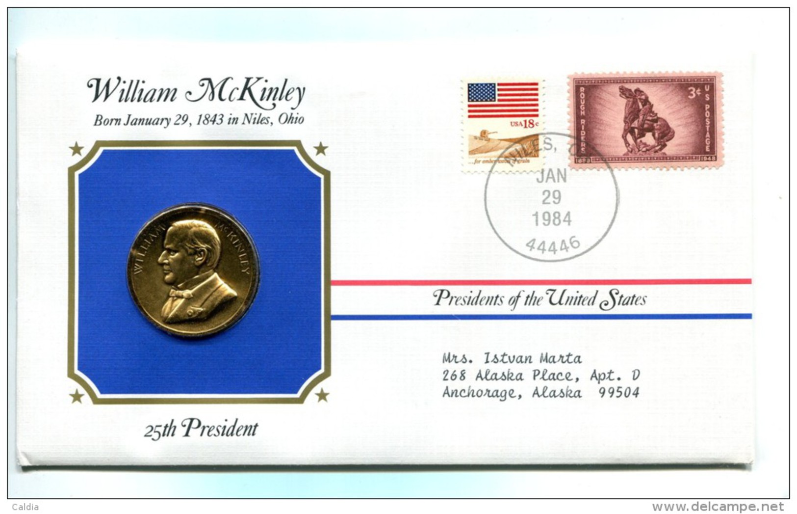 Etats - Unis USA " Presidents Of United States" Gold Plated Medal "" William McKinley "" FDC / BU / UNC - Collections