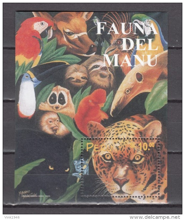 Peru 1999,1V In Block,jaguar,monkey,birds,deer,MNH/Postfris(L2560) - Roofkatten