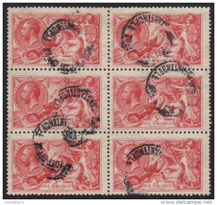 1919 5s Rose Red, Bradbury Wilkinson Printing SG 416, A Wonderful Vertical Block Of Six, Each With British Post... - Unclassified