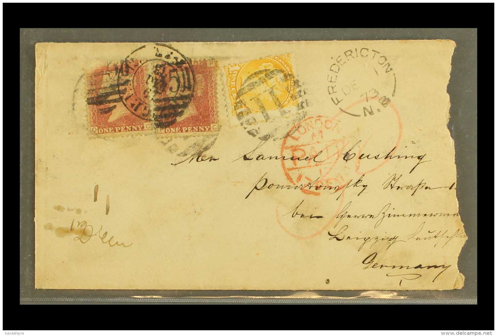1873 CANADA / GREAT BRITAIN MIXED FRANKING 1873 (1 Dec) Envelope From New Brunswick To Leipzig, Germany, Bearing... - Other & Unclassified