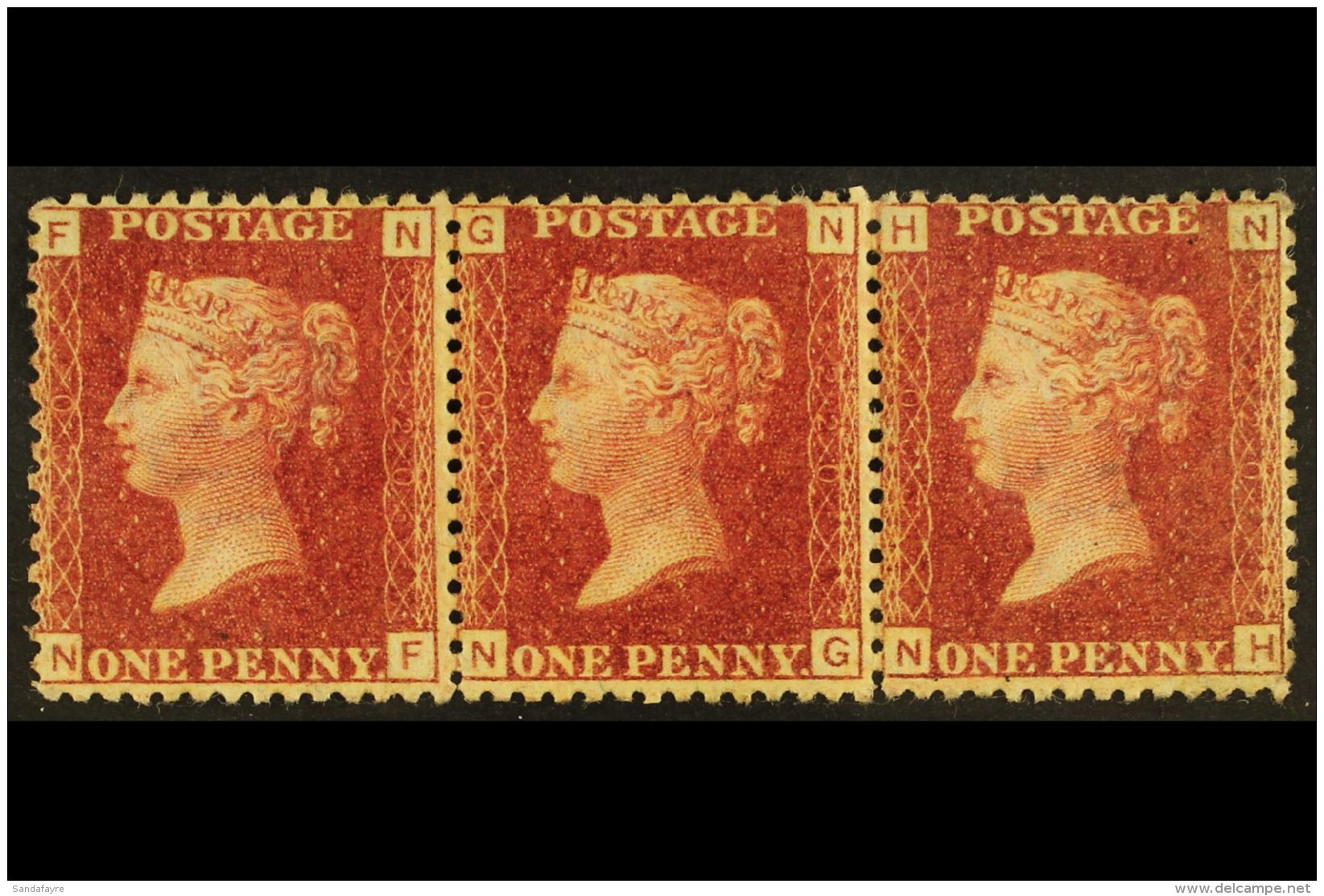 1858-79 1d Rose-red, SG 43, Plate 220, Fine Mint STRIP OF THREE (2 Stamps Never Hinged). For More Images, Please... - Other & Unclassified