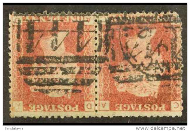 1858-79 1d Red, "INVERTED WATERMARK" Pair, "C-A..D-A" Check Letters, Plate 117, Used With Small Corner Fault... - Other & Unclassified