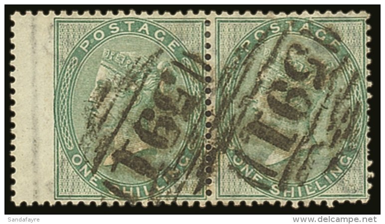 1855-7 1s Green, No Corner Letters, SG.72, Good Used Pair With Couple Blunt Perfs At Right, Cat.&pound;620+ For... - Altri & Non Classificati
