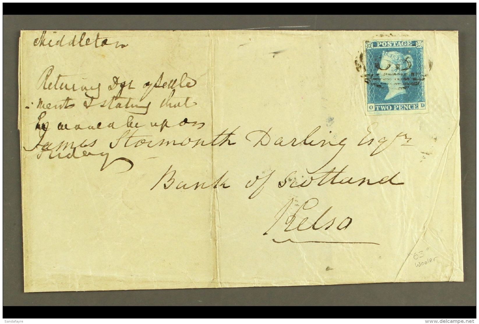 1847 (8 SEP) COVER TO KELSO Bearing 1841 2d Blue, SG 14, With Four Margins And Tied To A Cover By "63"... - Altri & Non Classificati