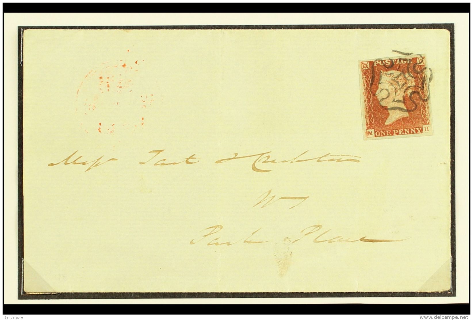 1843 (4 Aug) A Stunning FLS Sent Locally Bearing 1d Red- Brown 'MH' Plate 21 With 4 Margins Tied By Superb... - Other & Unclassified