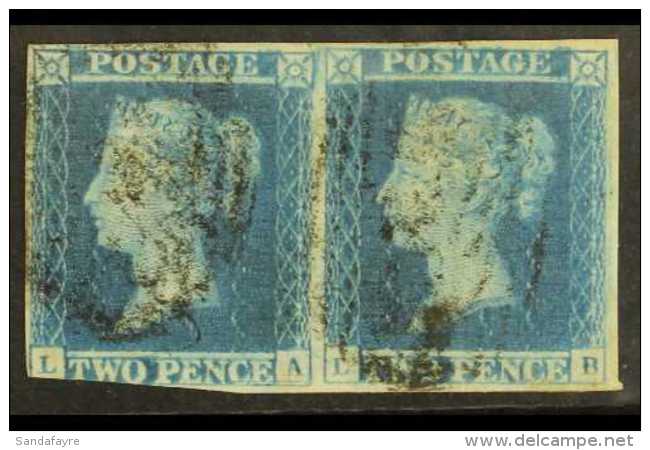 1841 2d Blue, SG 14 Plate 3 PAIR, "LA - LB" Both With Strong Guidelines Through Value &amp; Corners, "LA" Into At... - Other & Unclassified