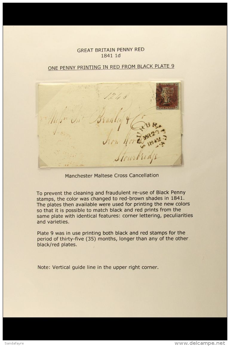 1841 "BLACK PLATE" ON COVER. 1842 (19 Mar) EL From Manchester To Stourbridge Bearing 1841 1d Red-brown 'EK' From... - Other & Unclassified