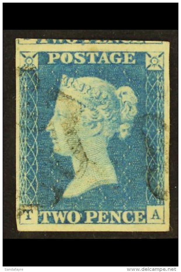 1840 2d Pale Blue "TA" Plate 1, SG 6, Very Fine Used, 4 Margins Showing Portion Of Adjoining Stamp At Top &amp;... - Altri & Non Classificati