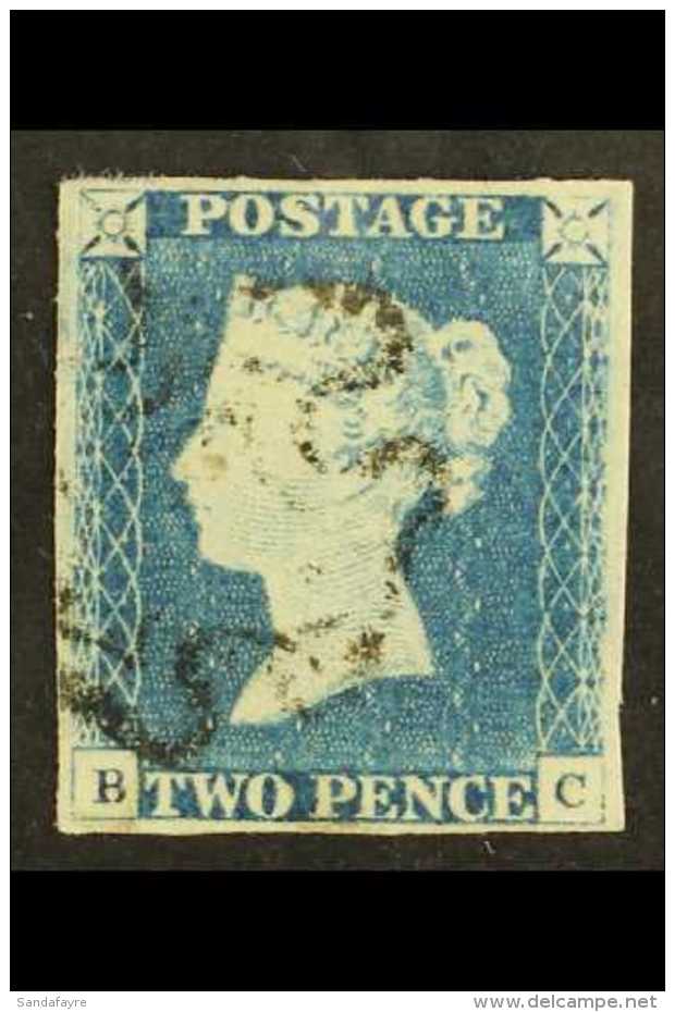 1840 2d Blue "BC" Plate 1, SG 5, Very Fine Used With 4 Margins &amp; Black Maltese Cross Cancellation For More... - Altri & Non Classificati