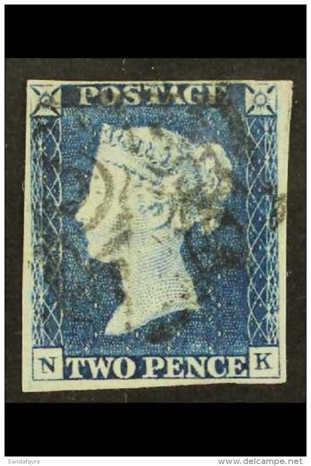 1840 2d Blue "NK" Plate 1, SG 5, Very Fine Used With 4 Margins &amp; Black Maltese Cross Cancellation For More... - Other & Unclassified