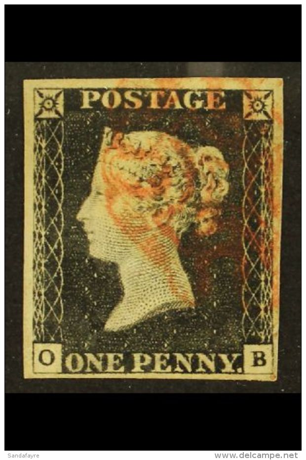 1840 1d Black 'OB' Plate 2, SG 2, Fine Used With 4 Good Margins And Red Maltese Cross Cancel Leaving Profile... - Unclassified