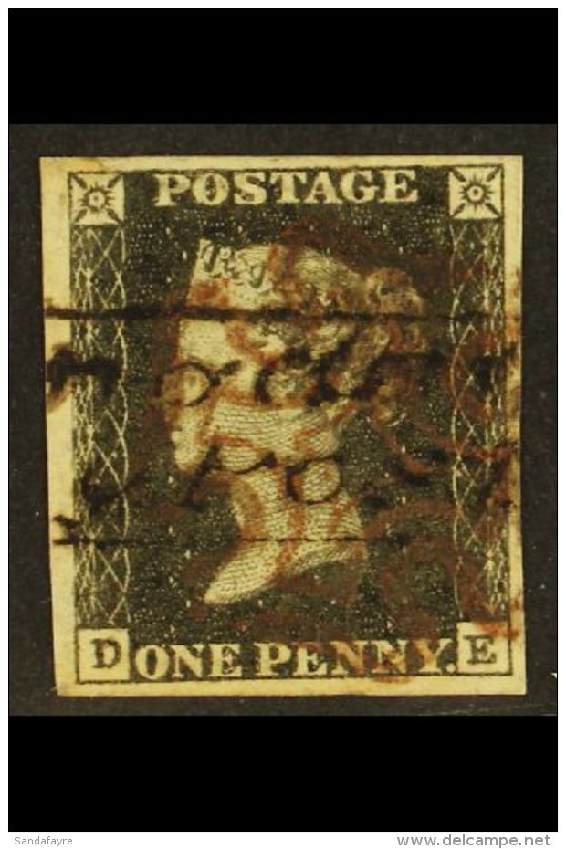 1840 1d Black 'DE' Plate 1a With Large Part Framed "Abingdon / Penny Post" Handstamp In Black &amp; Neat Red... - Unclassified