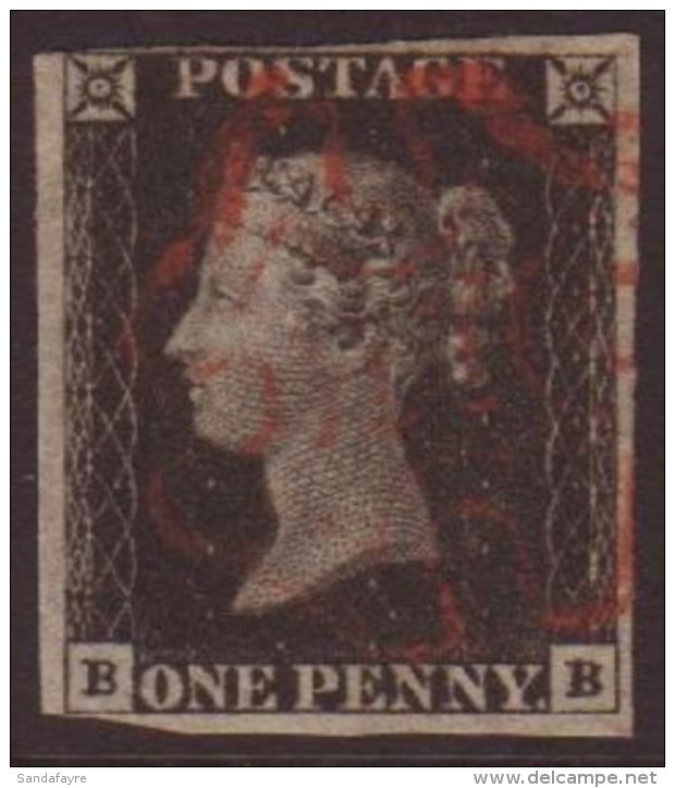 1840 1d Black 'BB' Plate 1b, SG 2, Fine Used With Small To Large Margins Just Touching At One Corner &amp;... - Unclassified