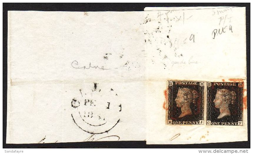 1840 1d Blacks 'KJ' &amp; ''CF' Both From Plate 9, Each With 4 Good / Large Margins Tied Together On Large Piece... - Non Classificati