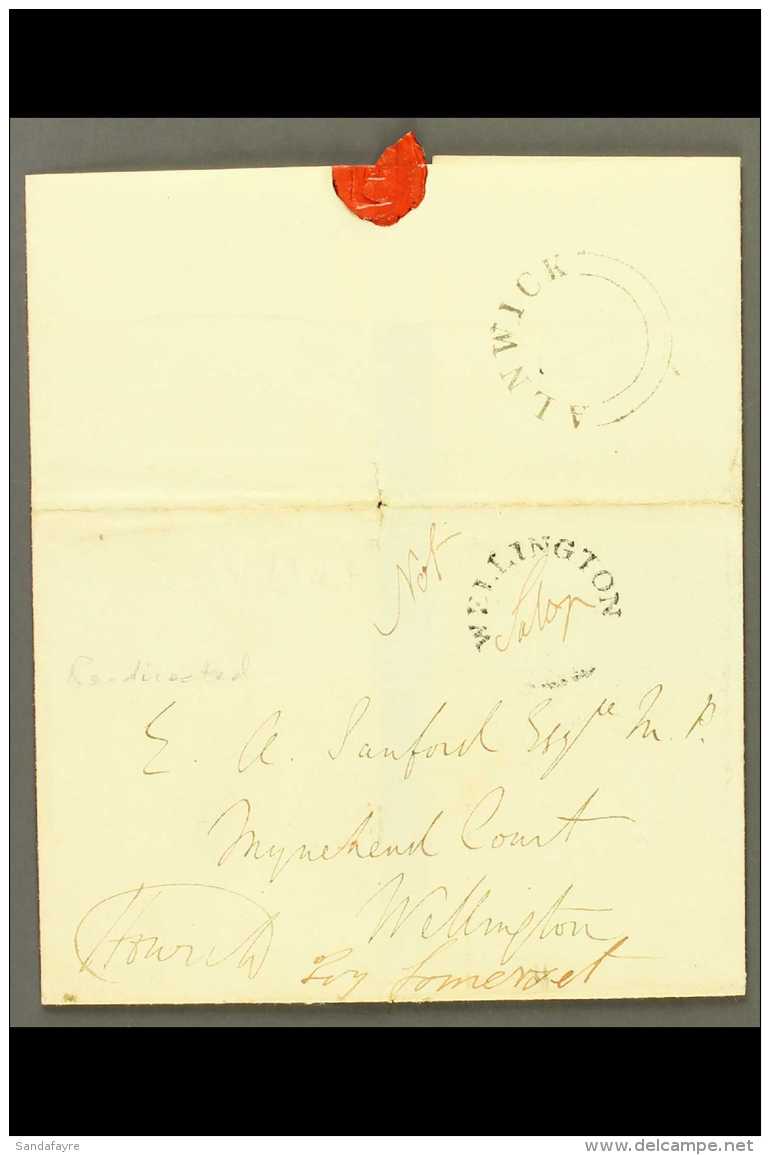 RE-DIRECTED COVER An Undated Cover From Alnwick To The M.P. For Wellington With Neat ALNWICK Double Circle On The... - ...-1840 Precursori