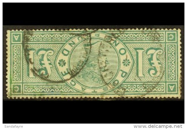 1887 RARE "INVERTED WMK" VARIETY &pound;1 Green, Variety "inverted Watermark", SG 212 Var (SG Spec. K 17b), Small... - Other & Unclassified