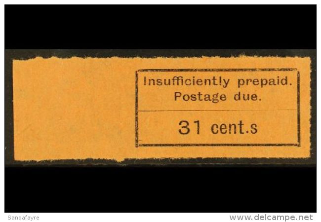 POSTAGE DUES 1926-39 31c Black On Orange "CENT.S" FOR "CENTS" Variety (position R. 4/1), SG D15a, Very Fine Unused... - Zanzibar (...-1963)