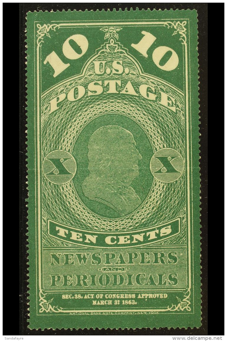 NEWSPAPER 1875 10c Dark Bluish Green, Scott PR6, Unused No Gum As Issued, Light Crease, Nice Centering, Very... - Other & Unclassified