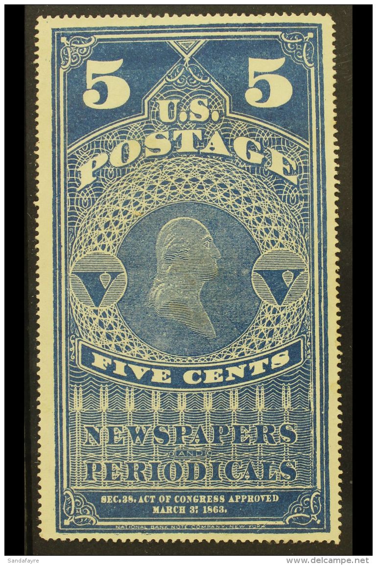 NEWSPAPER 1875 5c Dull Blue, Scott PR5, Unused No Gum As Issued, Tiny Thin, Nice Centering, Fresh. For More... - Other & Unclassified