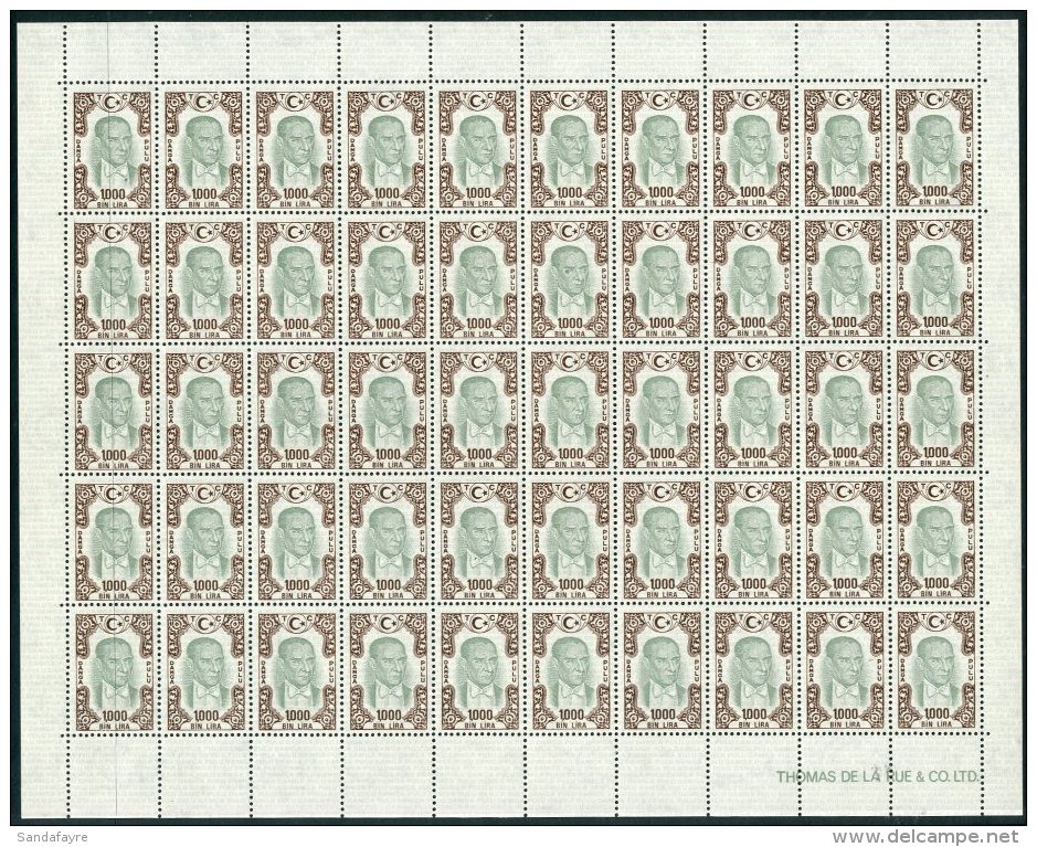 REVENUES 1970 1000L Green And Brown "Ataturk", A Superb Never Hinged Mint COMPLETE SHEET Of 50 Stamps, With... - Other & Unclassified