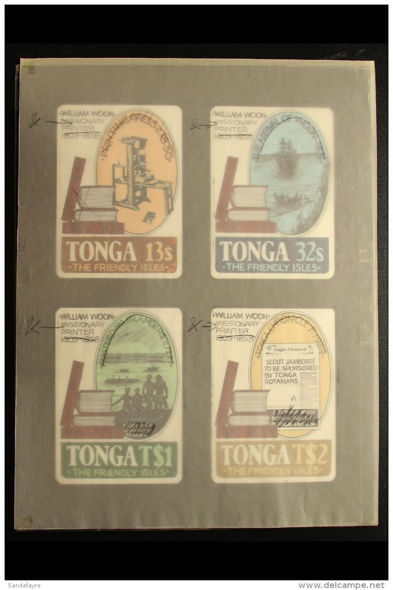 PROOFS &amp; ARTWORK An Interesting Assembly Of Stamp Designers Material For The 1983 "Printing In Tonga" Issue,... - Tonga (...-1970)