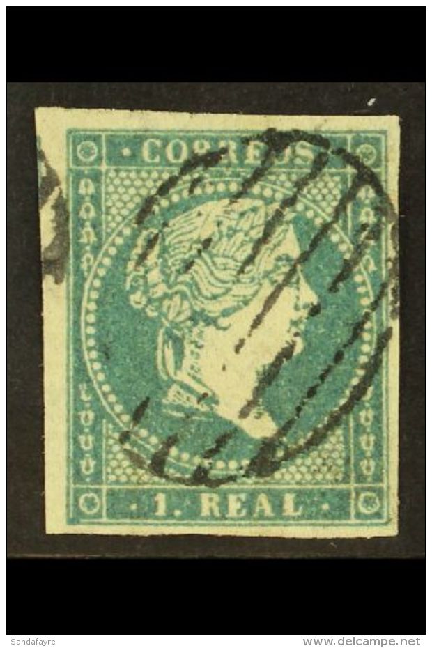 1856 1r Greenish Blue Wmk Lozenge (SG 52, Michel 37, Edifil 45), Fine Used, Four Good To Large Margins, Fresh. For... - Altri & Non Classificati