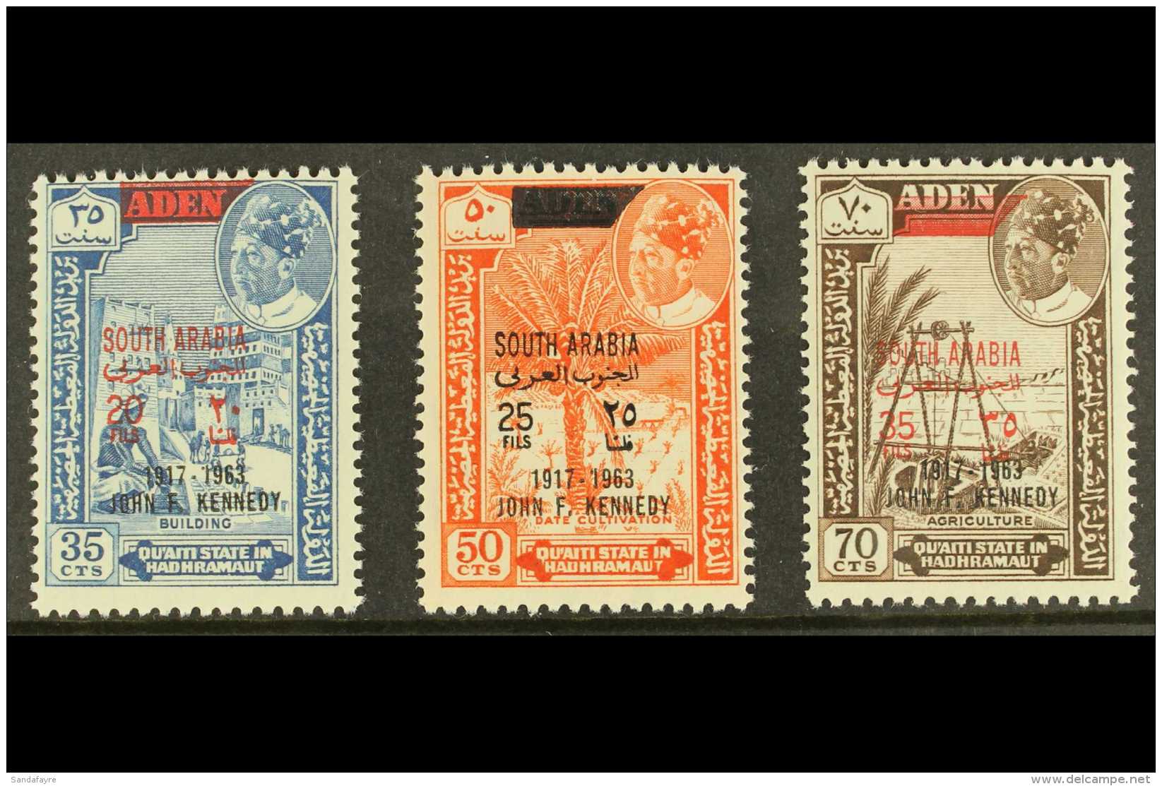 1960 Kennedy Commemoration Set With BLACK OVERPRINTS, As SG 68/70, Never Hinged Mint. Unusual! (3) For More... - Aden (1854-1963)