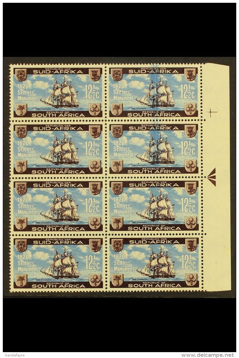 1962 12&frac12;c Blue &amp; Deep Chocolate, British Settlers, Arrow Block Of 8 With LARGE BLUE INK FLAW (doctor... - Unclassified