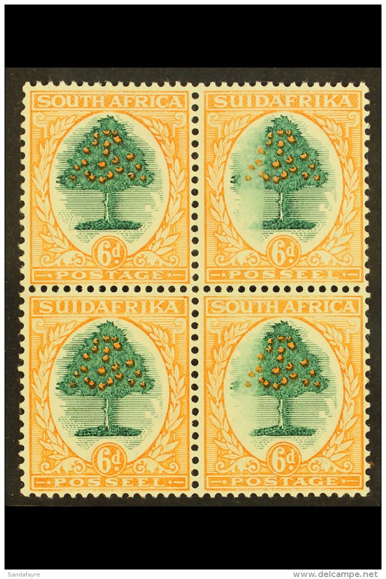 1930-44 6d Green &amp; Orange, Wmk Inverted, Block Of 4 With PARTIAL DRY PRINT OF GREEN, Leaves A "faded" Tree On... - Unclassified