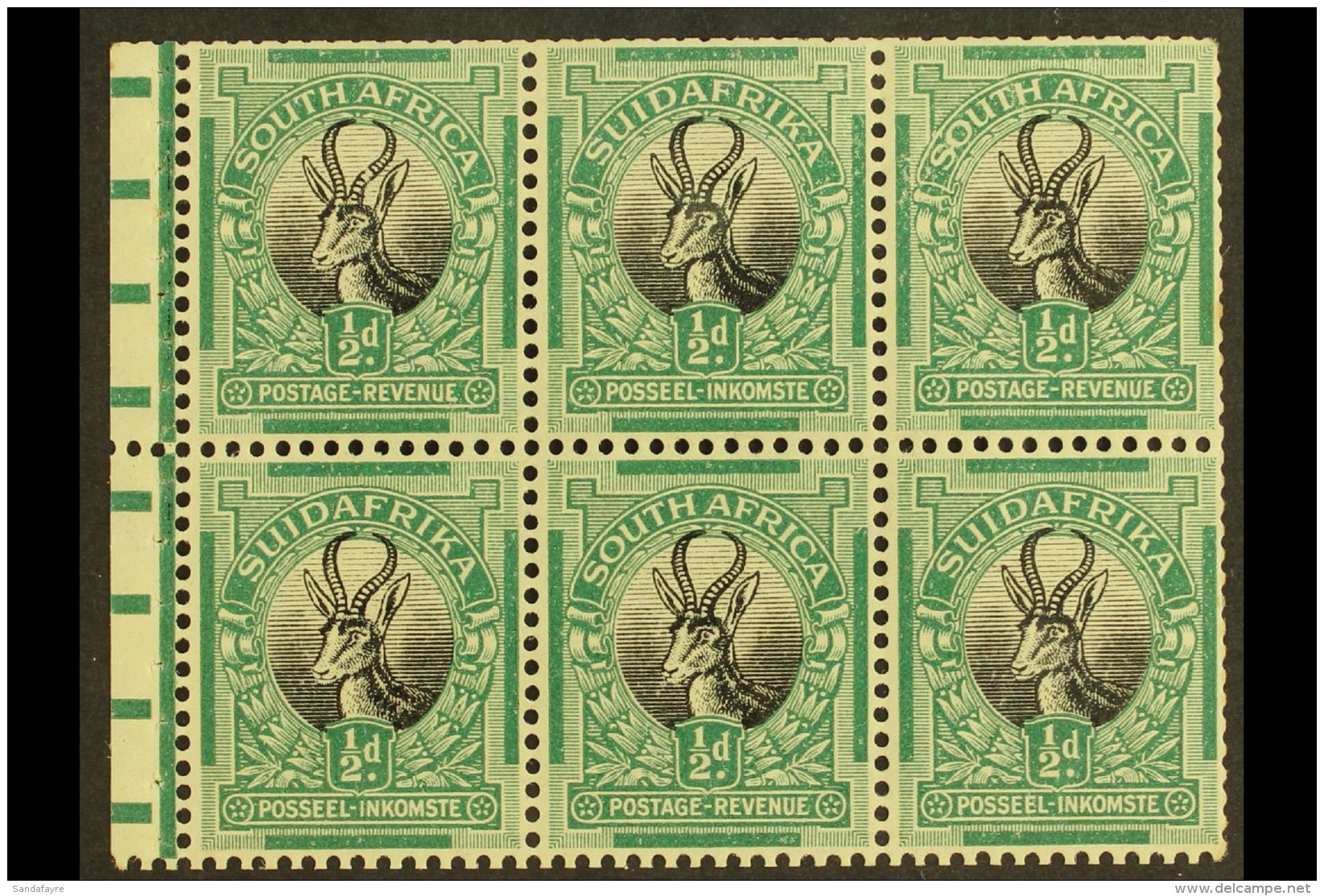 1926-7 &frac12;d Black &amp; Green, Pretoria Printing, Perf.13&frac12;x14, Watermark Upright, BOOKLET PANE OF 6... - Non Classificati