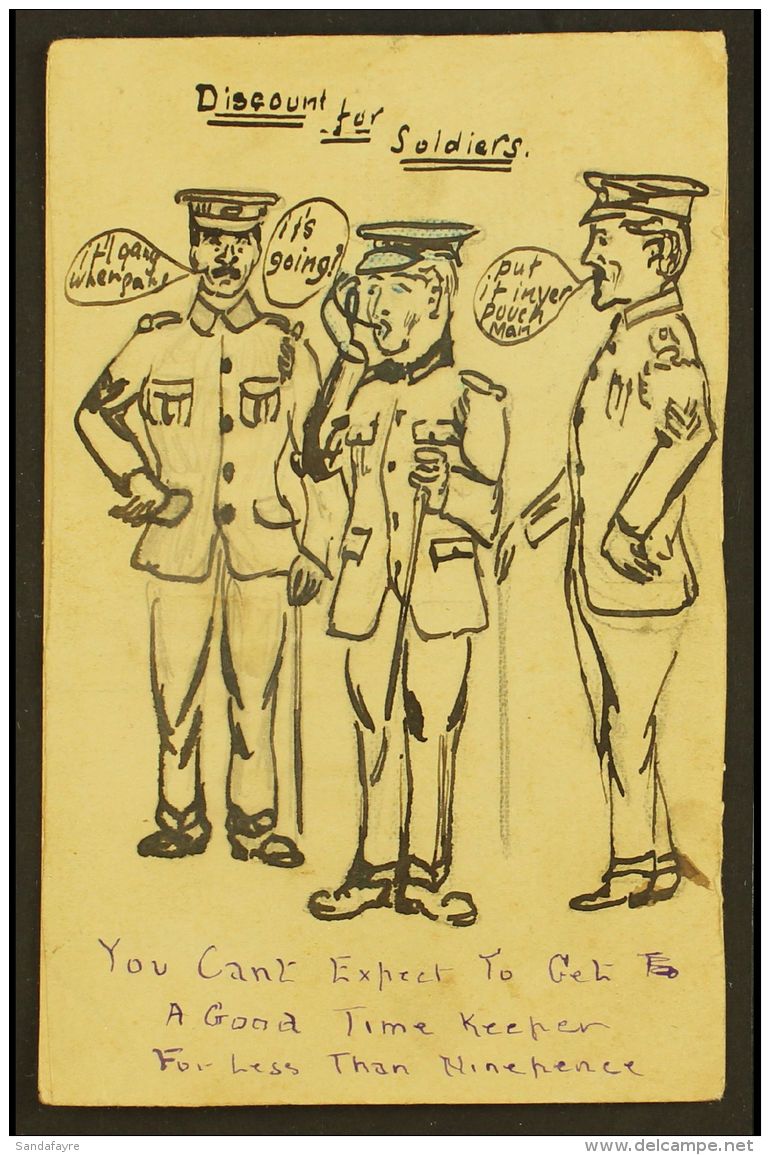 1918 HAND ILLUSTRATED POSTCARD KGV &frac12;d Stationery Postcard, Hand-drawn Illustration Of A Soldier Flanked By... - Unclassified