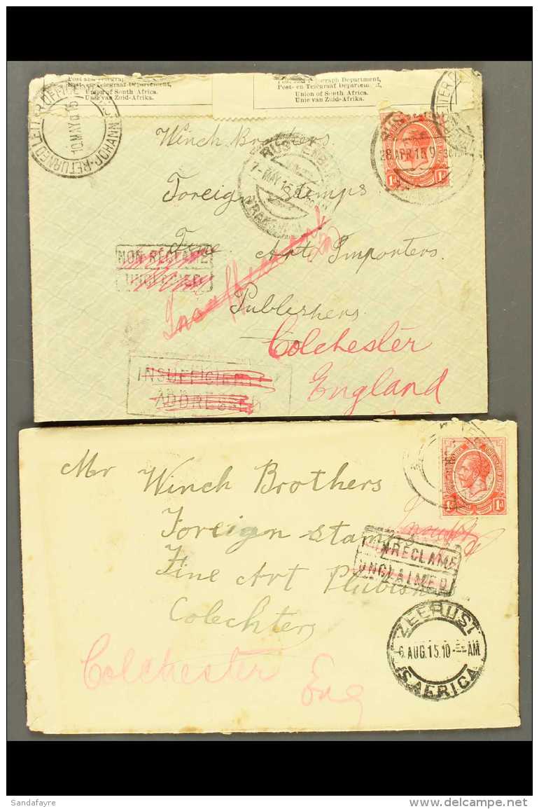 1915 UNRECLAIMED COVERS Pair Of Covers, Both Addressed To "Winch Brothers" In Colchester, Both With "Unclaimed"... - Unclassified