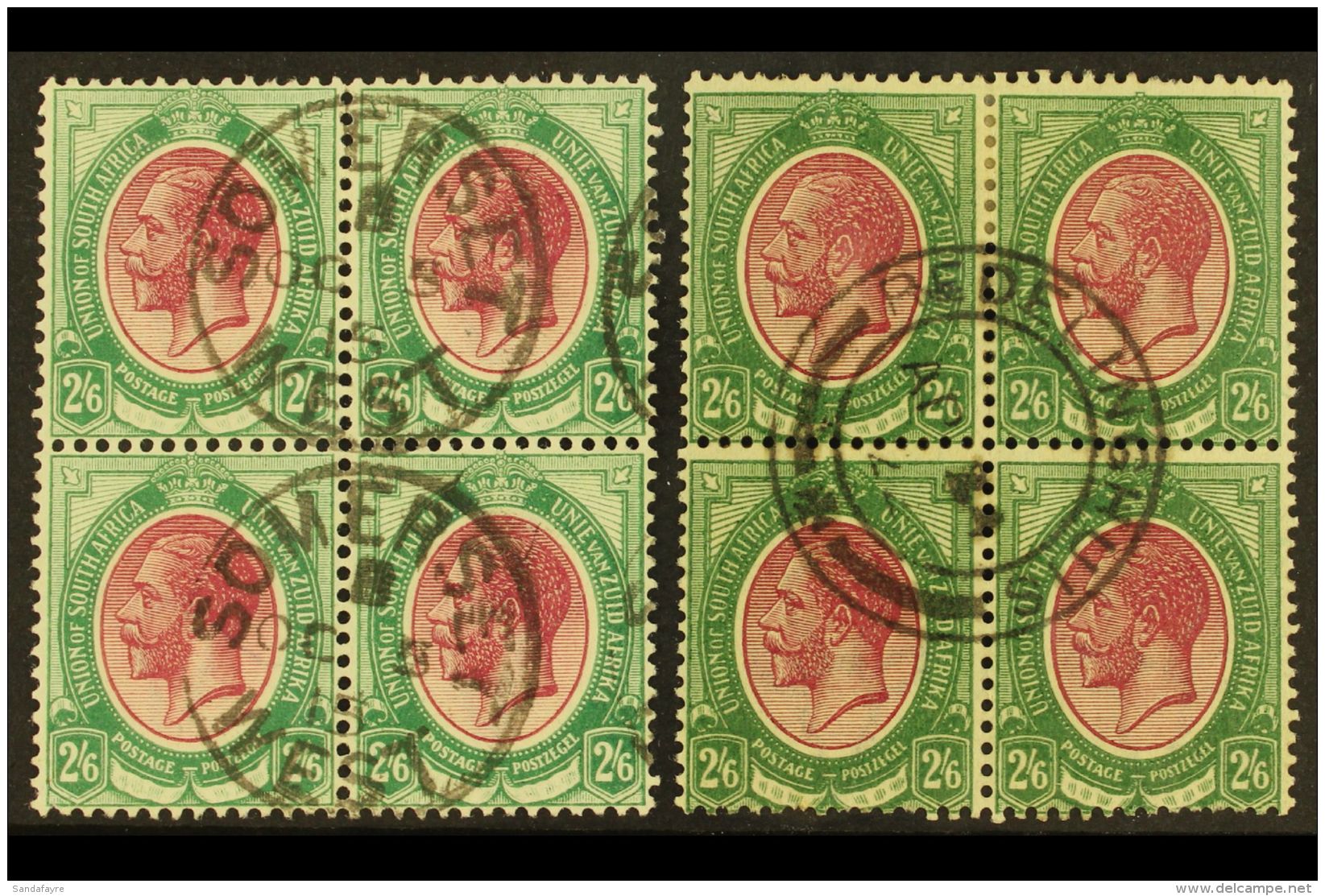 1913-24 2s6d Purple &amp; Green, Two Blocks Of Four (different Shades), SG 14, Very Fine Used, One Block Has A... - Unclassified