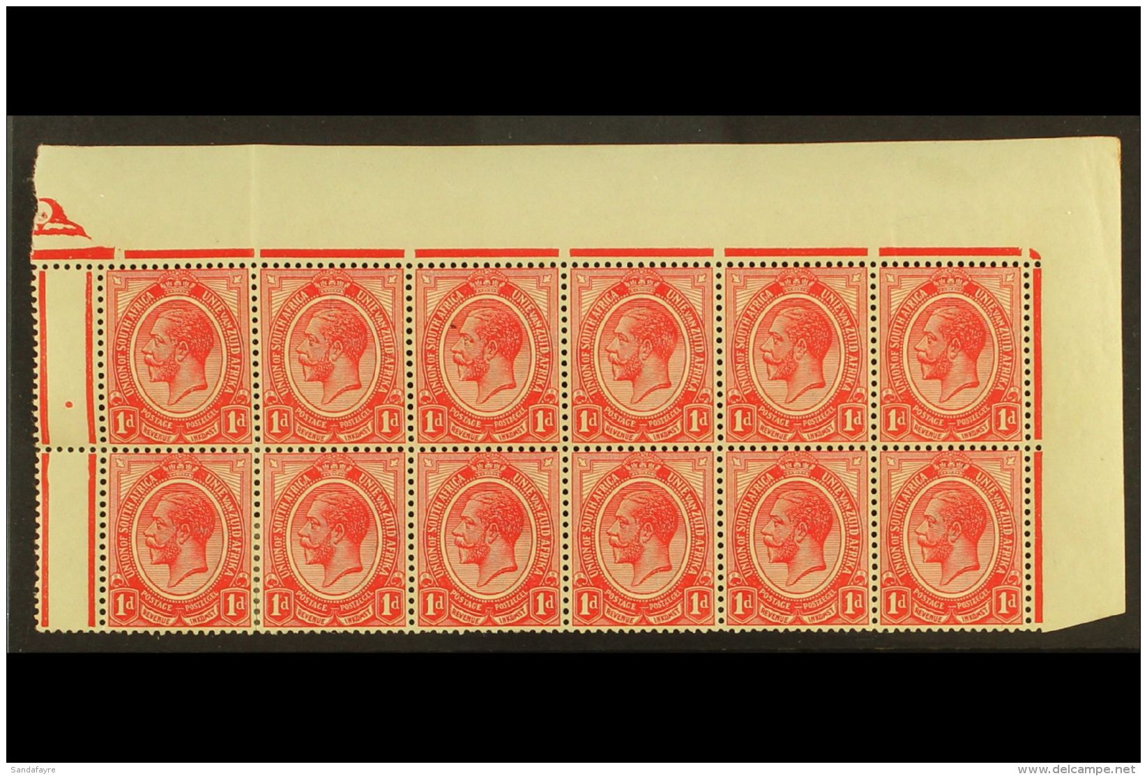 1913-24 1d Rose-red, Plate 1b Top Right Corner Block Of 12 (no Control Number) From Top Of Pane With Margins On... - Unclassified
