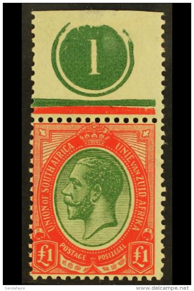 1913-24 &pound;1 Green &amp; Red (deeper Shade Of Green), With PLATE NUMBER IN TOP MARGIN, SG 17, Hinged In... - Non Classés
