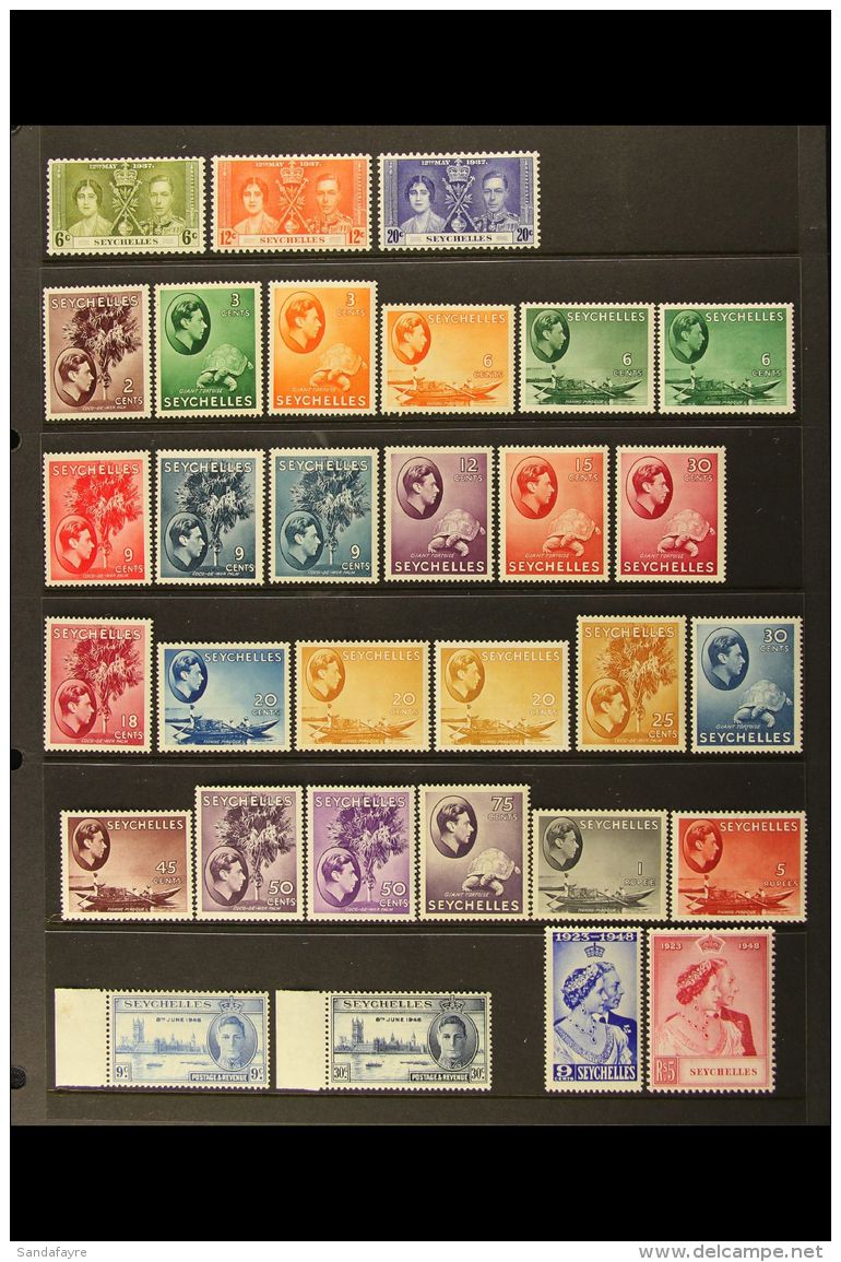 1937-1952 FINE MINT COLLECTION On Stock Pages, ALL DIFFERENT, Inc 1938-49 Most Vals To 5r Inc Chalky Papers Both... - Seychelles (...-1976)