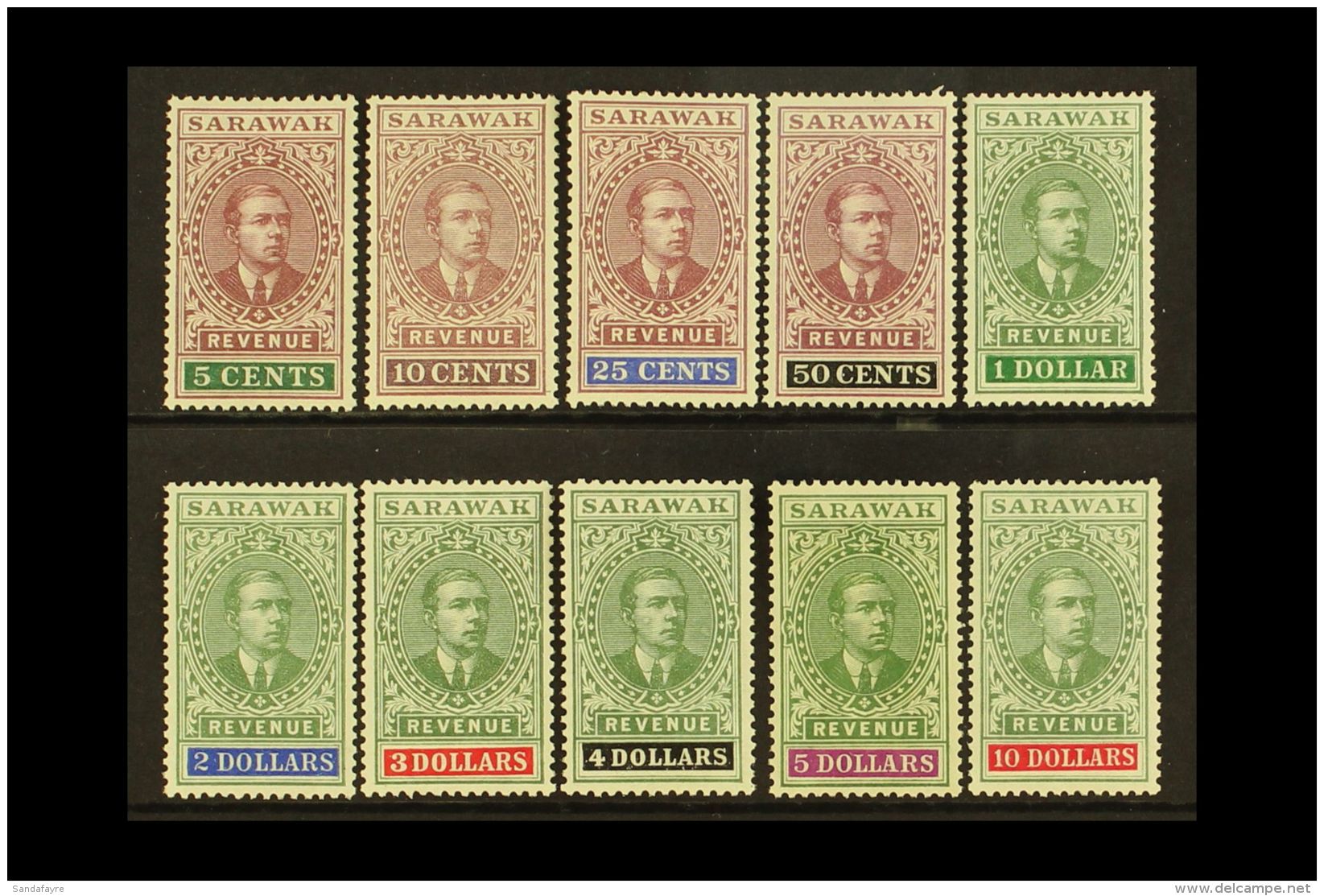 REVENUES 1918 Tall Issue Complete From 5c To $10 (no 3c) Barefoot 31/40, Never Hinged Mint (10 Stamps) For More... - Sarawak (...-1963)