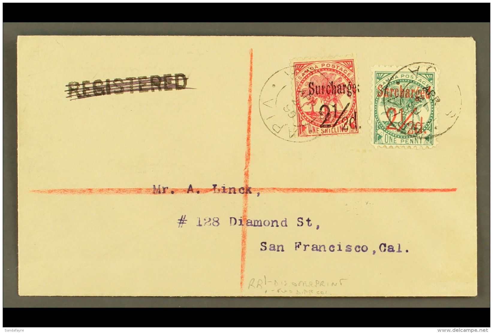 1899 (21 Apr) Pretty Registered Env To San Francisco Bearing The 2&frac12;d On 1d &amp; 2&frac12;d On 1s Stamps... - Samoa